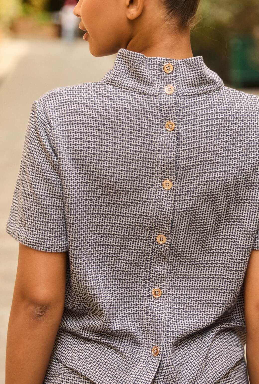 Short Sleeve Mod Top - Navy Knit