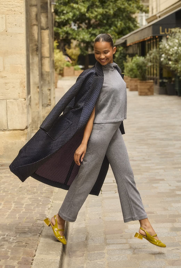 Short Sleeve Mod Top - Navy Knit