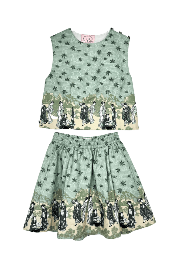 Side Button Box Top & Everyday Mini Skirt Set - Japanese Maple
