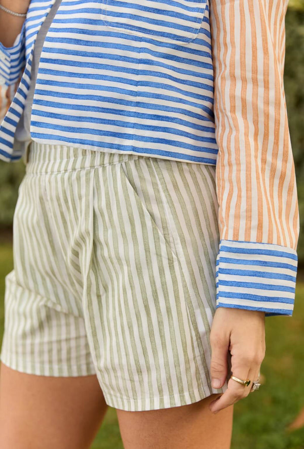 Buru x Ali Sisto Flat Front Everyday Shorts - Sage Stripe