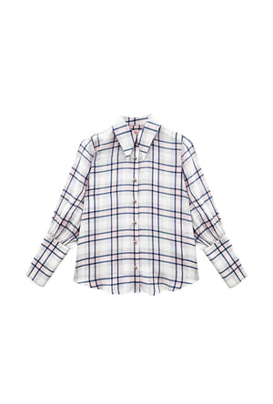 Skipper  Blouse - Navy & Blush Plaid