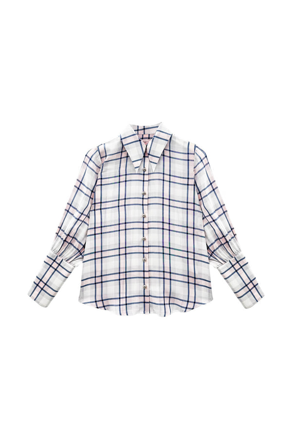 Skipper  Blouse - Navy & Blush Plaid