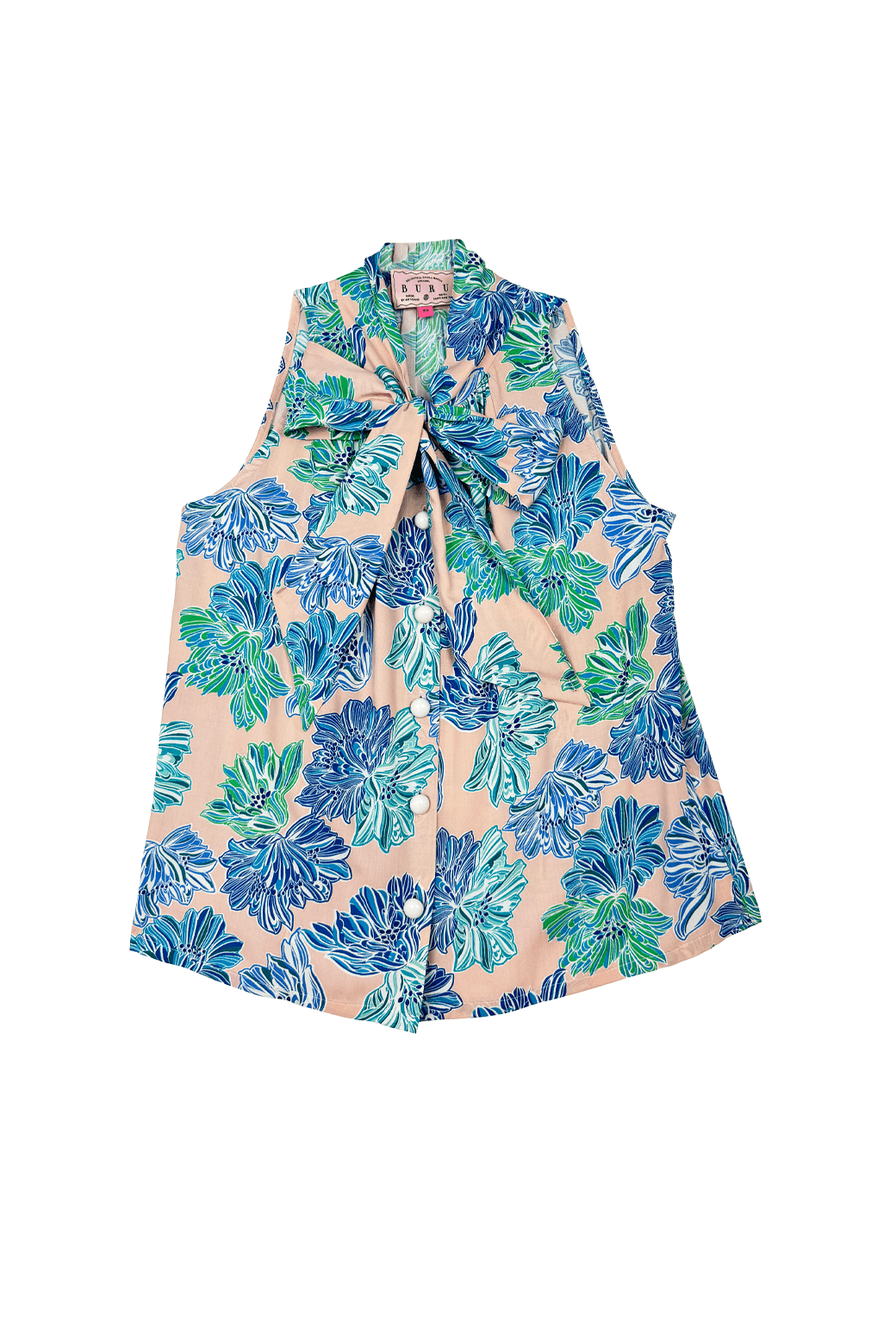 Buru x Kelly Golightly Sleeveless Bow Blouse Lanai Print BURU