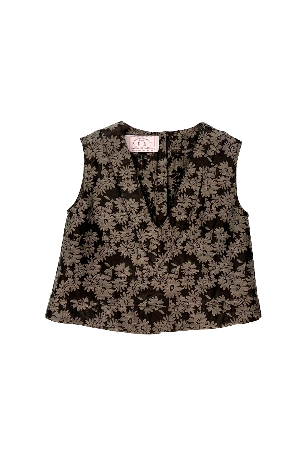 SAMPLE - Sleeveless Deep V Mod Top - Chocolate Jacquard
