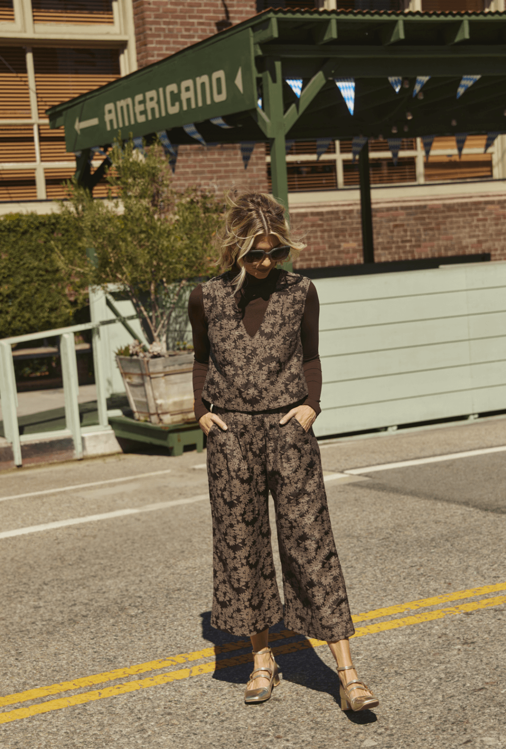 SAMPLE - Sleeveless Deep V Mod Top - Chocolate Jacquard