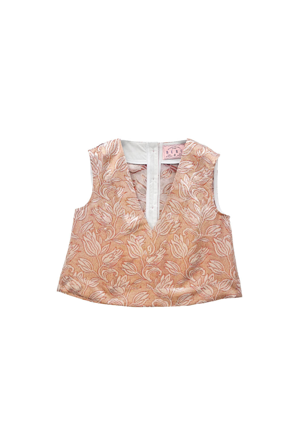 Sleeveless Deep V Mod Top - Gold Lamé Tulip