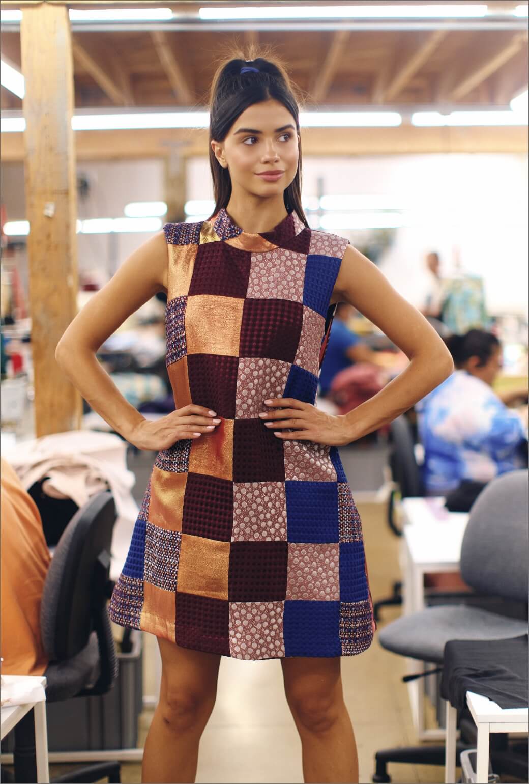 Sleeveless Mod Dress - Burgundy & Gold