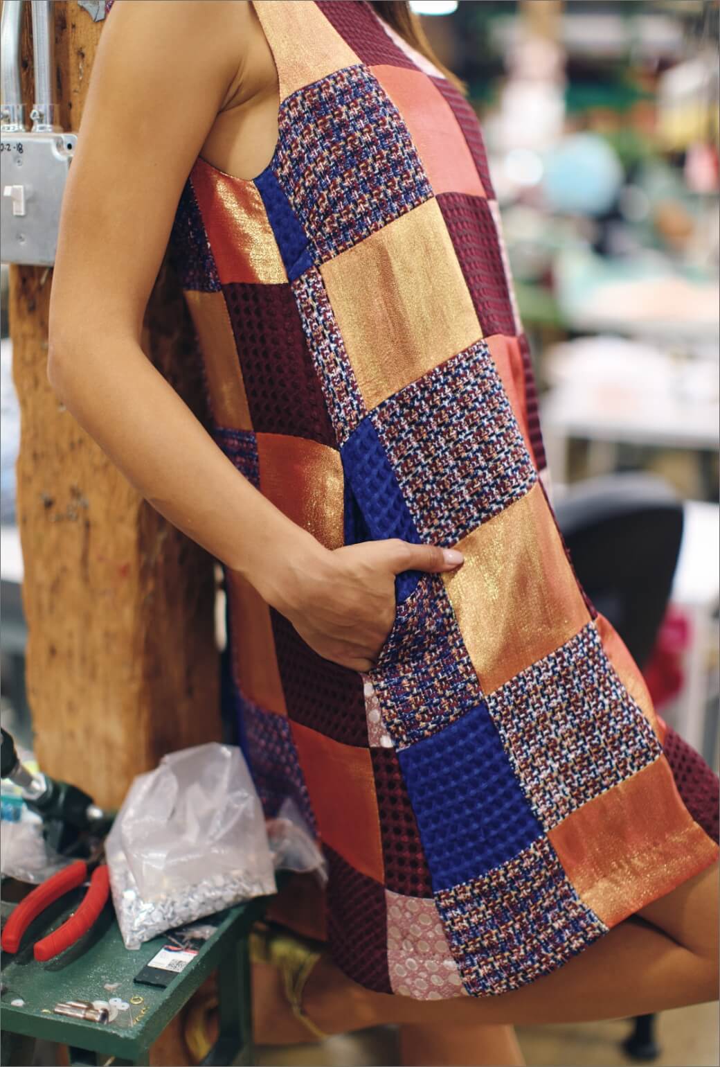 Sleeveless Mod Dress - Burgundy & Gold