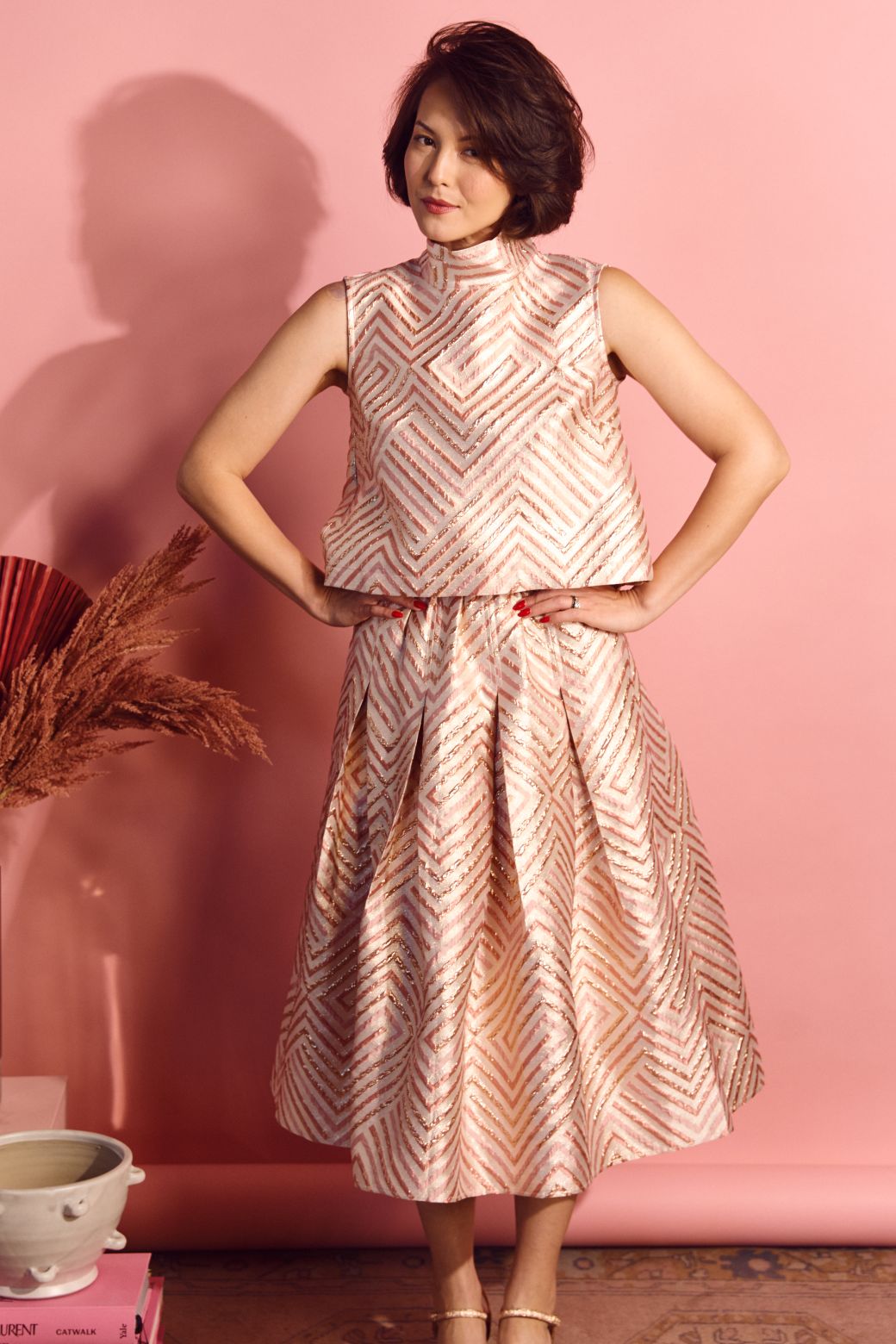 SAMPLE - Polly Party Skirt - Blush Geometric Brocade