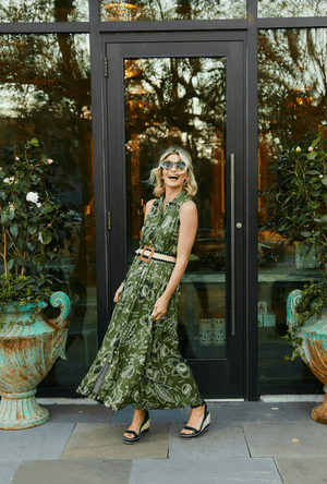 Sleeveless Shirtdress - Green Floral