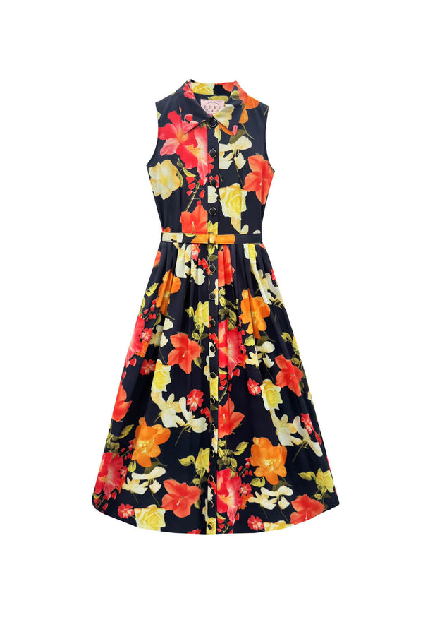 Sleeveless Shirtdress MIDI - Hibiscus