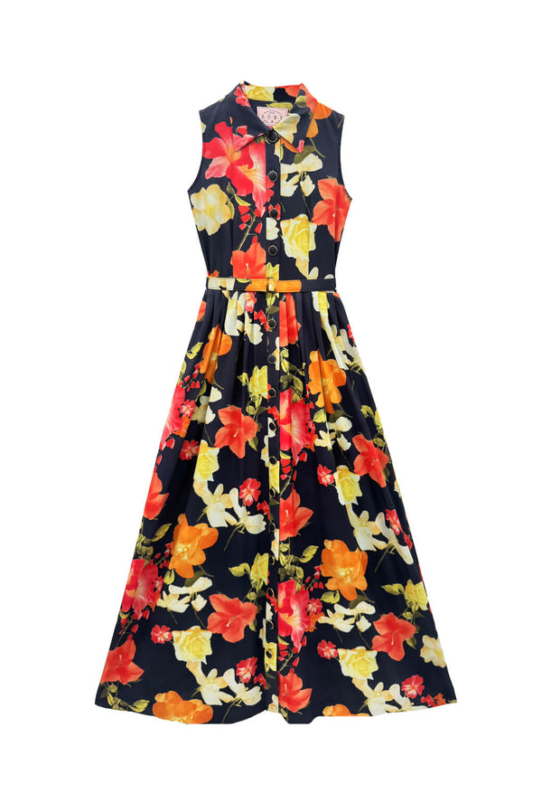 Sleeveless Shirtdress MAXI - Hibiscus
