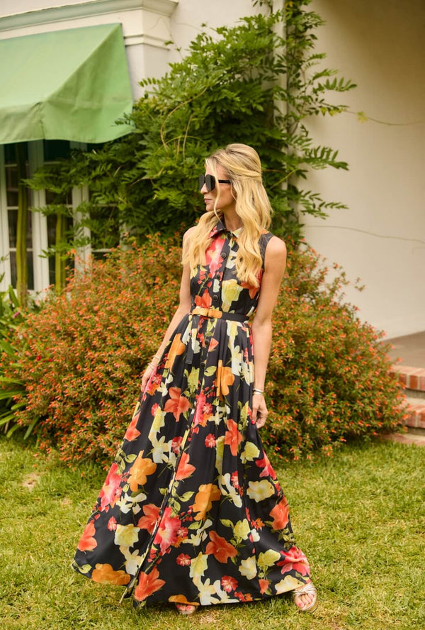 Sleeveless Shirtdress MAXI - Hibiscus