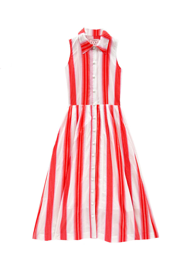Sleeveless Shirtdress - Orange Stripe