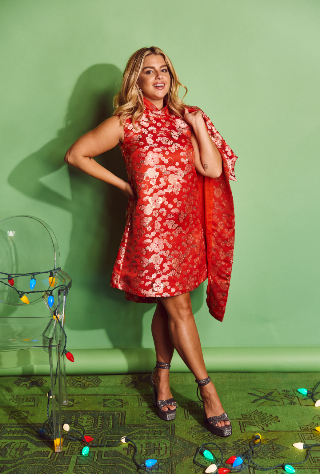 Sleeveless Mod Dress Red Chinoiserie BURU