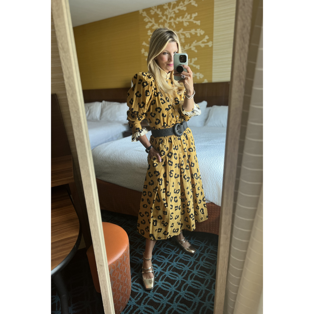 Smocked Waist MIDI Skirt Cheetah BURU