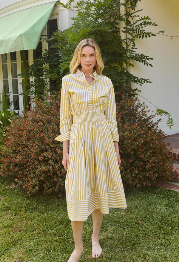 Smocked Waist MIDI Skirt - Citron Stripe