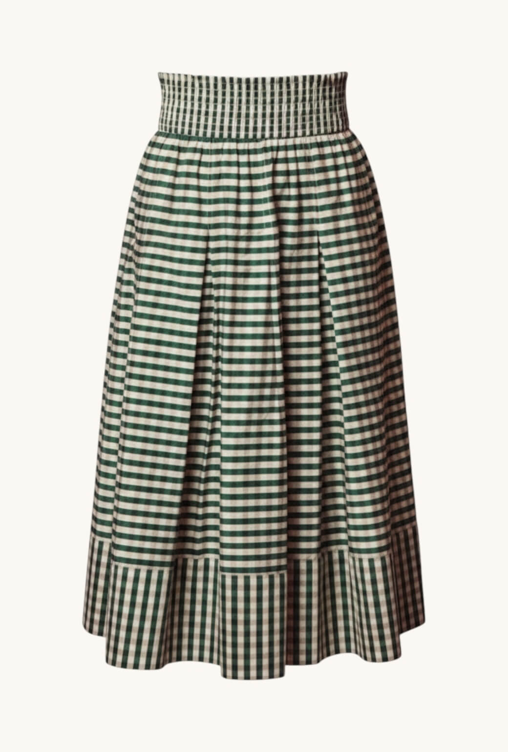 Smocked Waist MIDI Skirt - Deep Green Gingham