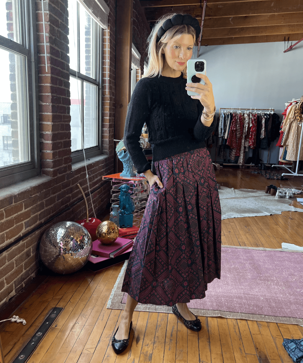 Smocked Waist MIDI Skirt - Indigo Floral, image