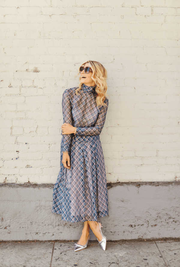 Smocked Waist MIDI Skirt - Sheer Plaid