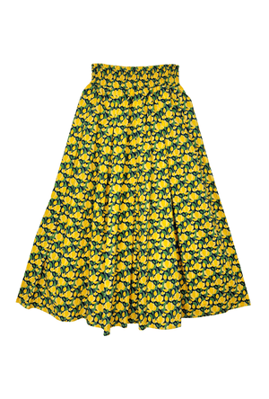 Smocked Waist MIDI Skirt - Yellow Tulip