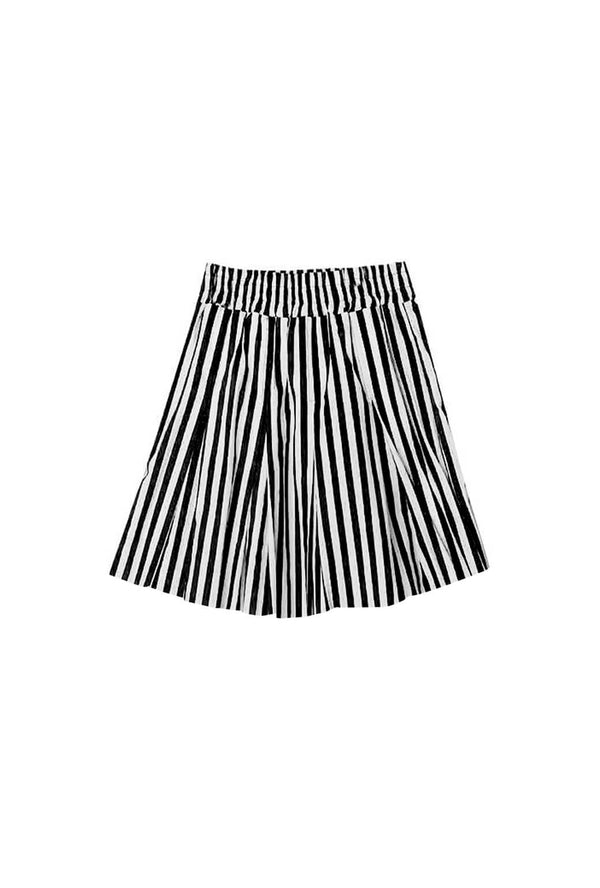 Smocked Waist Mini Skirt - Black and White Stripe