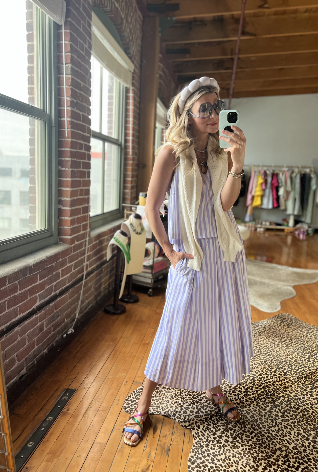 White dress and sales cardigan