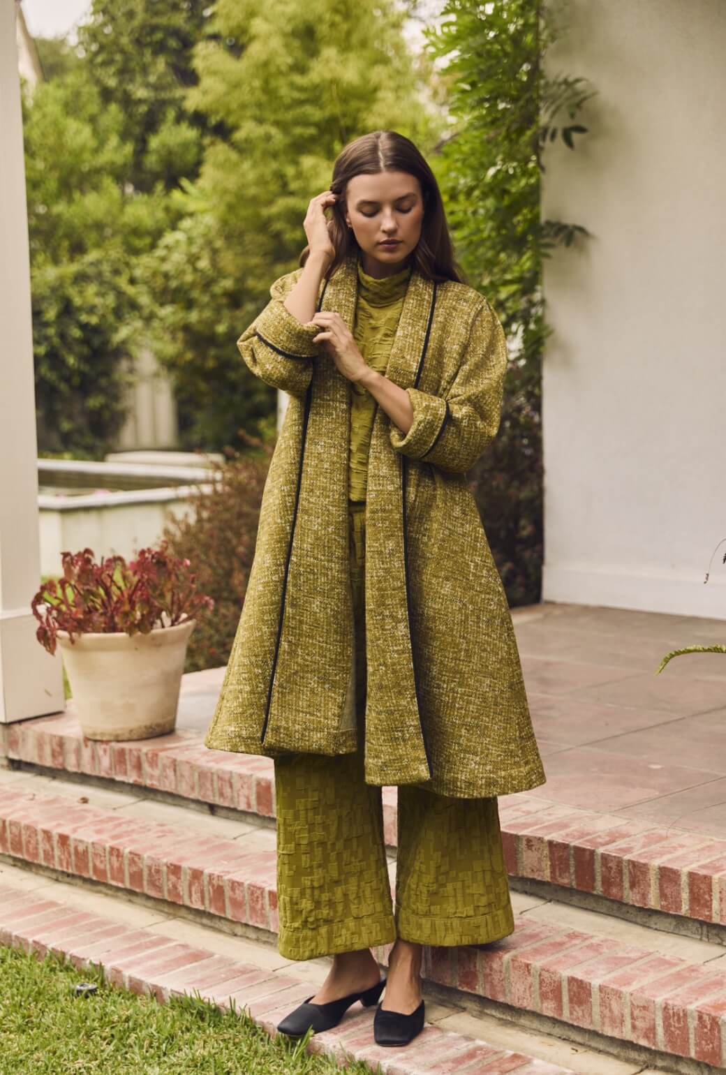 Buru x Val Swing Coat - Chartreuse Crosshatch