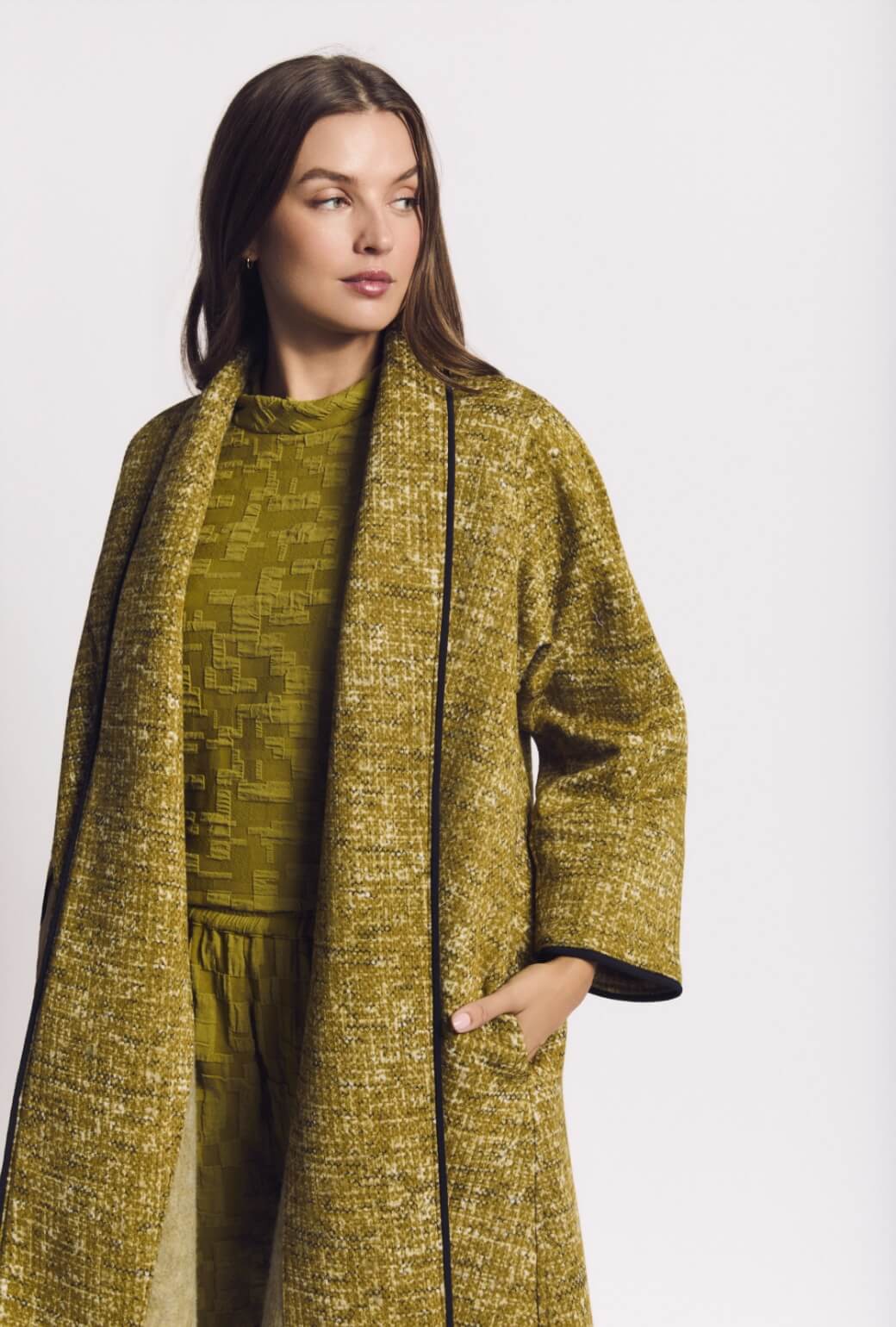 Buru x Val Swing Coat - Chartreuse Crosshatch