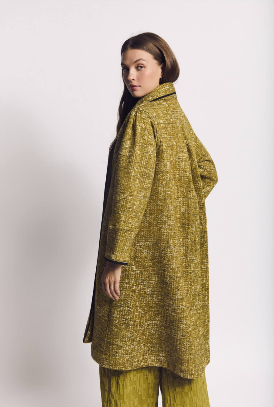 Buru x Val Swing Coat - Chartreuse Crosshatch