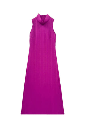 Tailored Maxi Mod Dress - Fuchsia Cable-knit