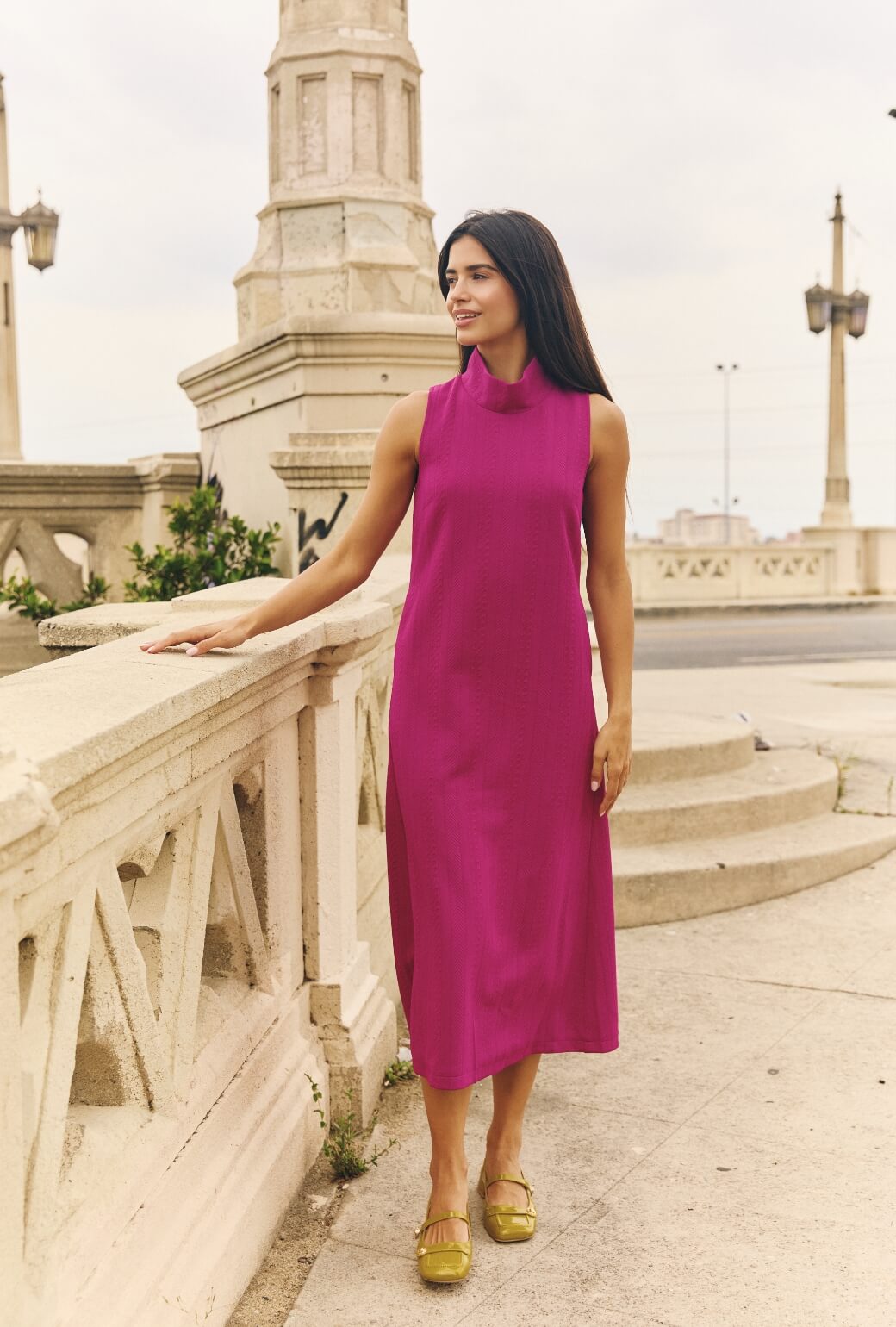 Tailored Maxi Mod Dress - Fuchsia Cable-knit