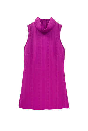 Tailored Mini Mod Dress - Fuchsia Cable-knit