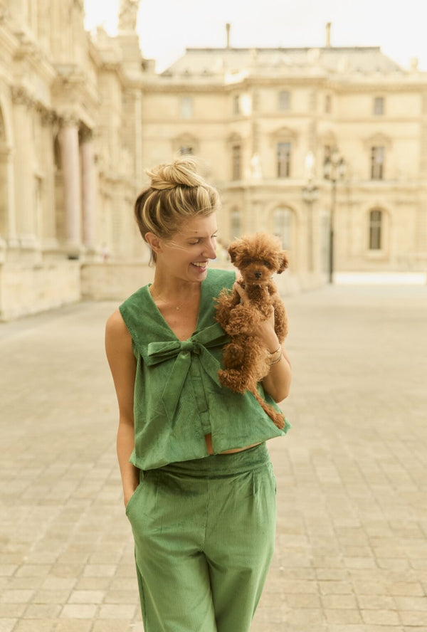 Buru x Anna Kloots Tailored Swing Top - Green Corduroy