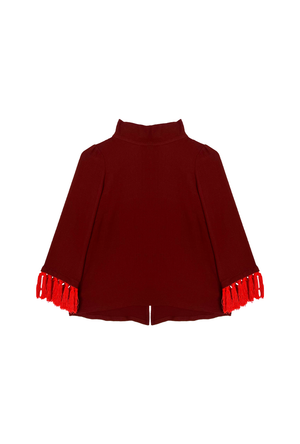 Tasseled Lounge Top  - Maroon & Orange