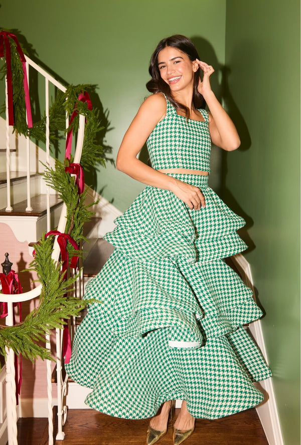 Teagan Skirt - Green Houndstooth