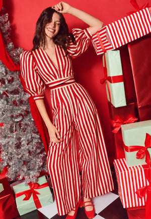 The Costa Wrap Top - Red Stripe