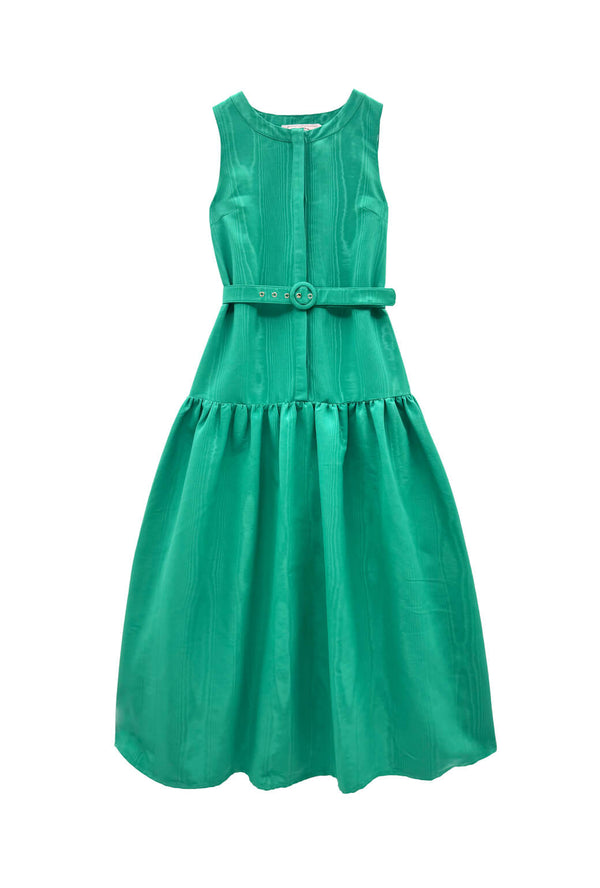 The Drop Waist Gown - Green Moiré