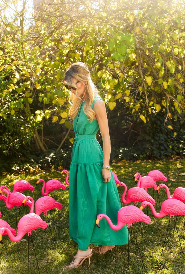 The Drop Waist Gown - Green Moiré