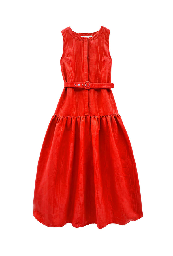 The Drop Waist Gown - Red Moiré