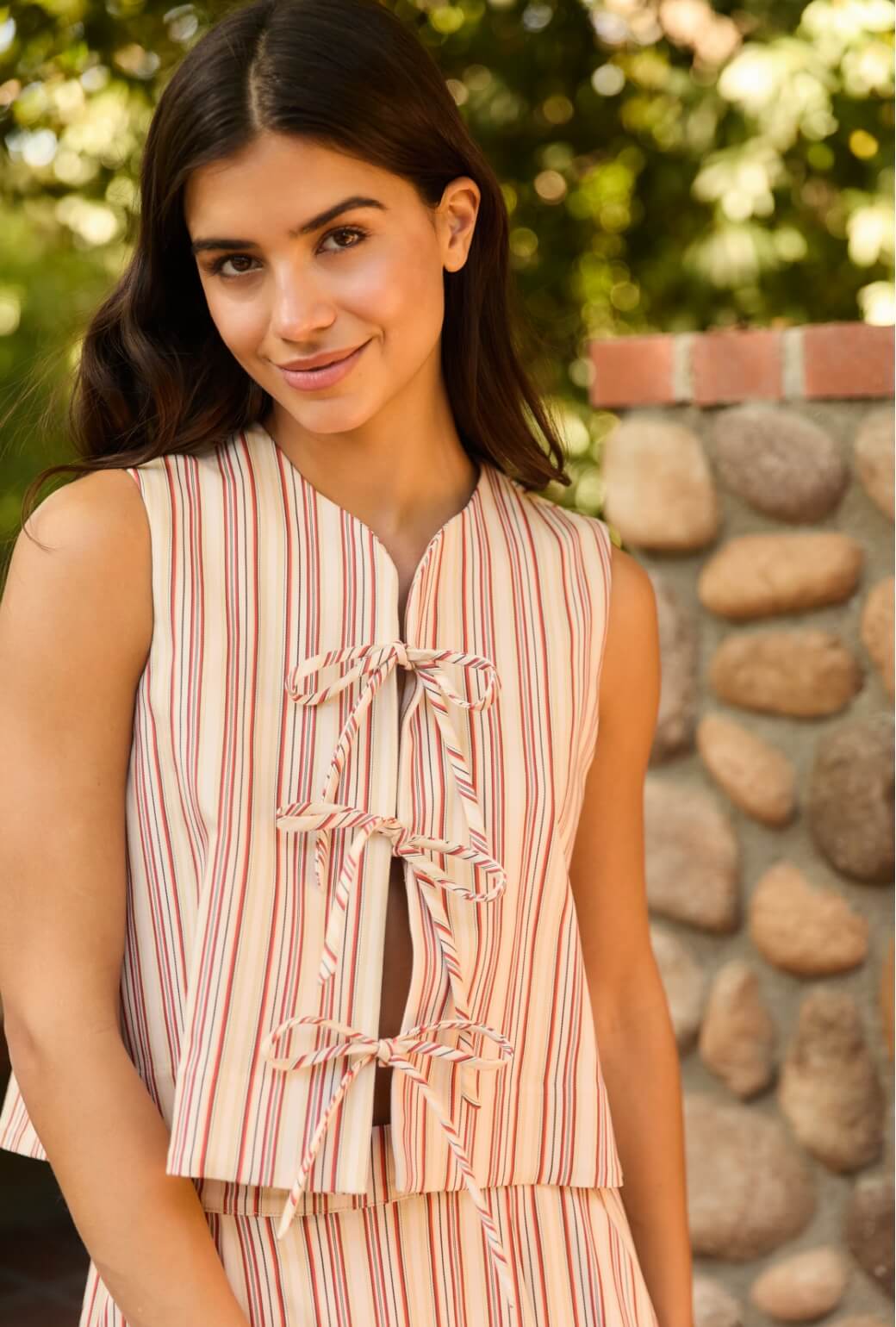 The Fife Vest - Poppy and Brown Stripe