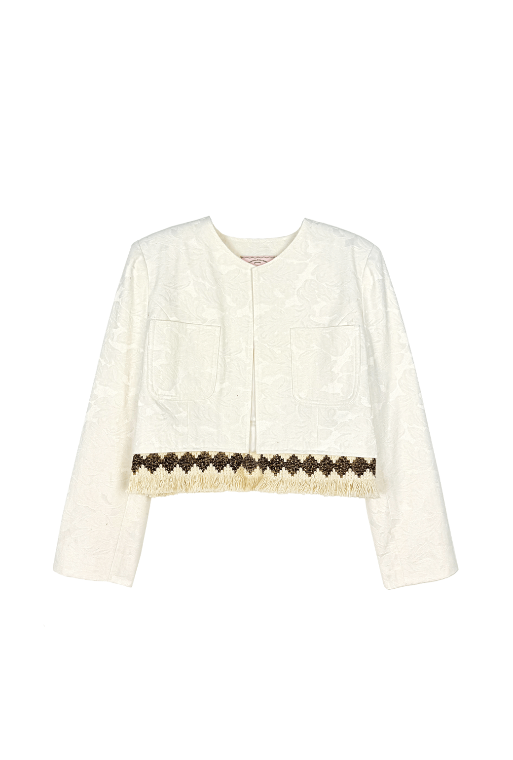 The Fringed Bolero Blazer - Ivory Damask