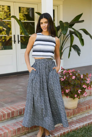 The Gen Skirt - Black & White Micro Floral