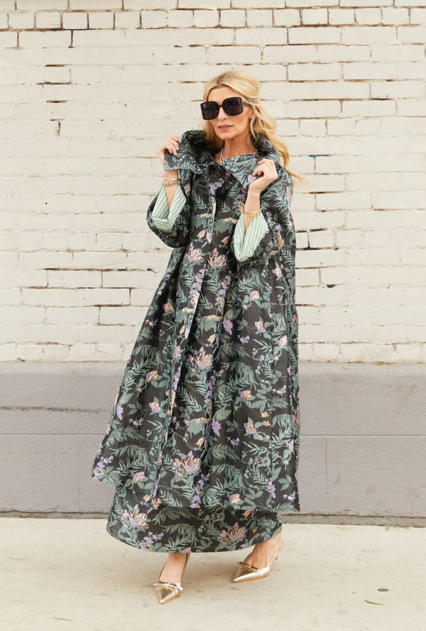 The Grace Coat - Sage & Lilac Brocade