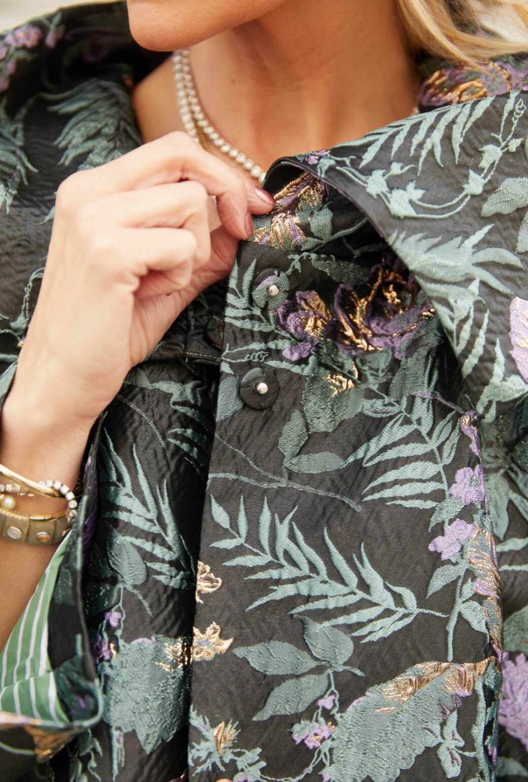 The Grace Coat - Sage & Lilac Brocade
