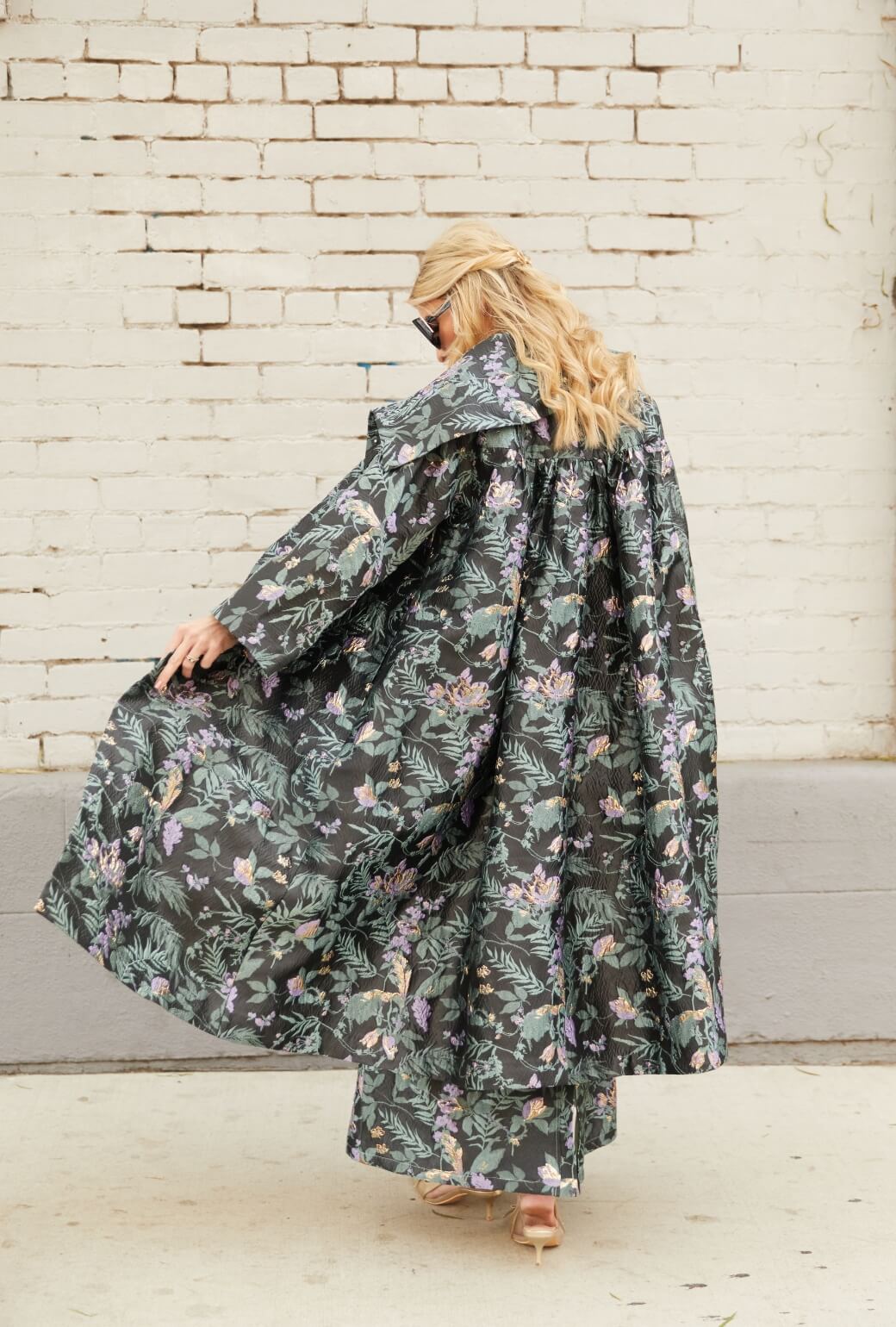 The Grace Coat - Sage & Lilac Brocade