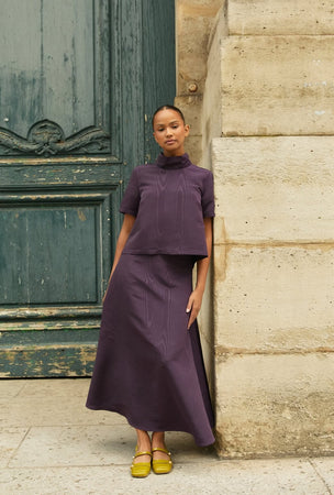 Laura Skirt Eggplant Moiré