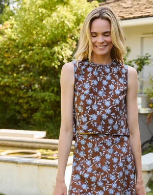 Crew Neck Blouse - Chocolate Floral