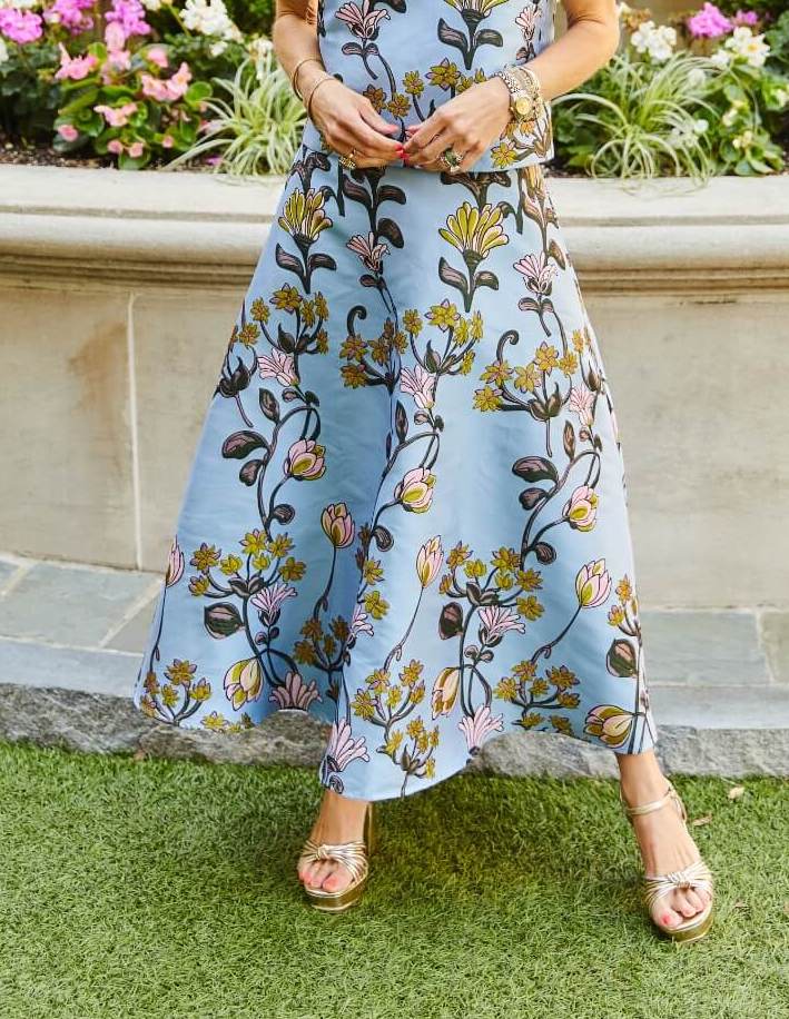 The Laura Skirt - Powder Blue Vines