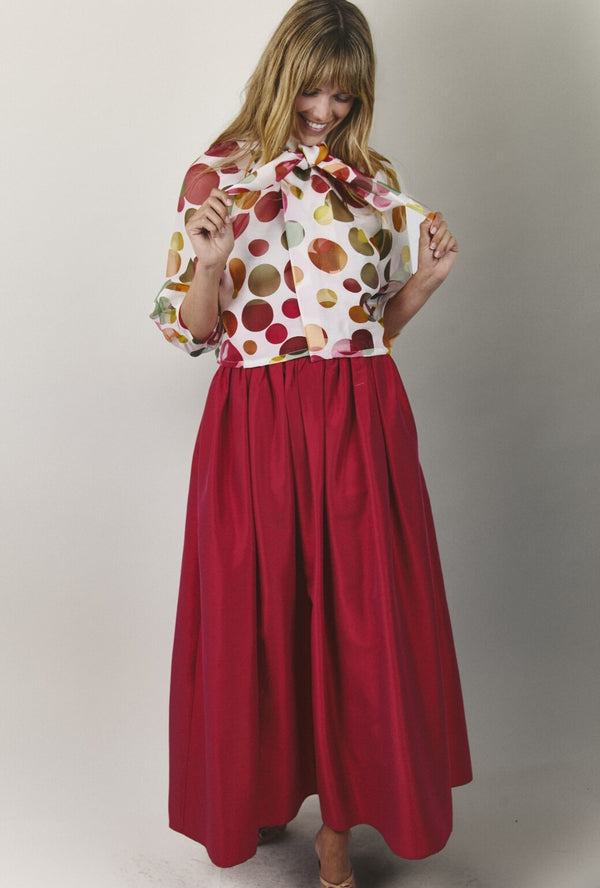 The Marilyn Skirt Maxi - Magenta Linen Taffeta